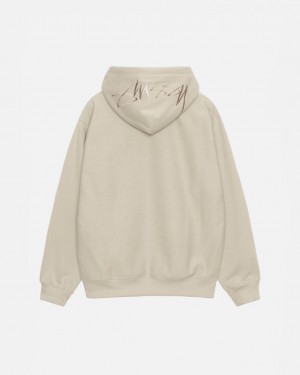 Stussy Back Hood Applique Hood Men Sweatshirts Khaki | QUH-5580