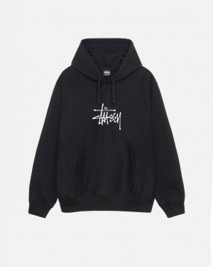 Stussy Basic Applique Hoodie Men Hoodie Black | IHY-8829