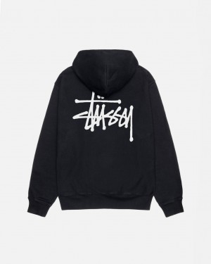 Stussy Basic Stüssy Pigment Dyed Hoodie Women Sweatshirts Black | OAA-2172