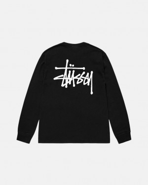 Stussy Basic Stüssy Pigment Dyed Ls Tee Men T Shirt Black | FGG-2152