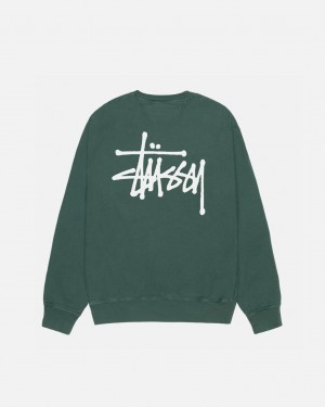 Stussy Basic Stussy Crew Pigment Dyed Men Sweatshirts Green | IAF-5656