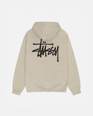 Stussy Basic Stussy Hood Men Sweatshirts Khaki | LUU-2501