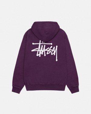 Stussy Basic Stussy Hoodie Pigment Dyed Men Hoodie Purple | YIK-4777