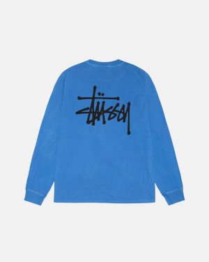 Stussy Basic Stussy LS Tee Pigment Dyed Men T Shirt Blue | HJJ-7160