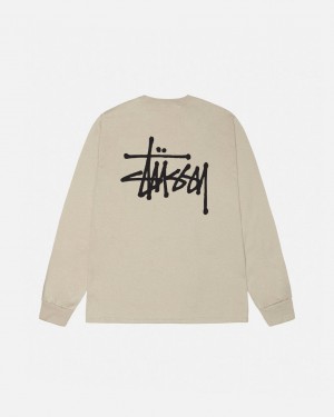 Stussy Basic Stussy Ls Tee Men T Shirt Khaki | ZCU-2051