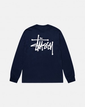 Stussy Basic Stussy Ls Tee Men T Shirt Navy | LVB-2276