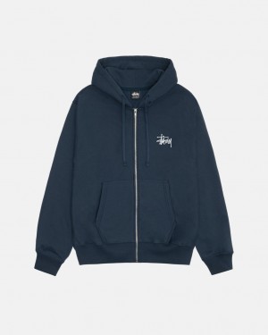 Stussy Basic Stussy Zip Hoodie Men Hoodie Navy | QHC-5667