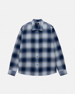 Stussy Bay Plaid Shirt Men Shirts Navy | CEG-1357