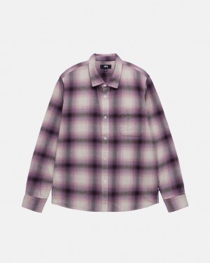 Stussy Bay Plaid Shirt Women Shirts Burgundy | UXG-2497