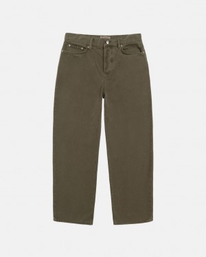 Stussy Big Ol' Jean Washed Canvas Men Pants Olive | RQE-8627