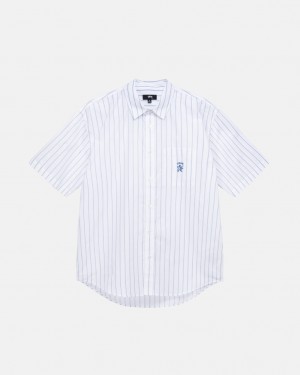 Stussy Boxy Striped Shirt Men Shirts White | HSZ-2966