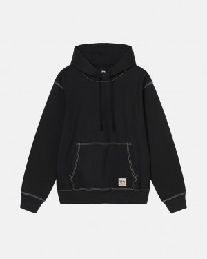 Stussy Contrast Stitch Label Hoodie Women Hoodie Black | OYL-8014