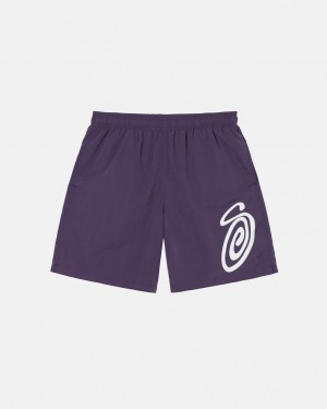 Stussy Curly S Water Short Men Swimwear Purple | IUX-5693