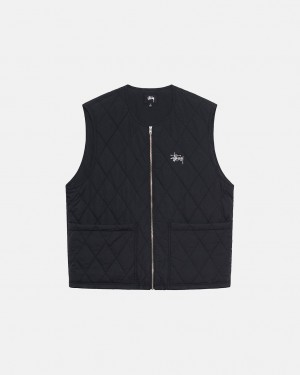 Stussy Diamond Quilted Vest Men Vest Black | BNR-1136