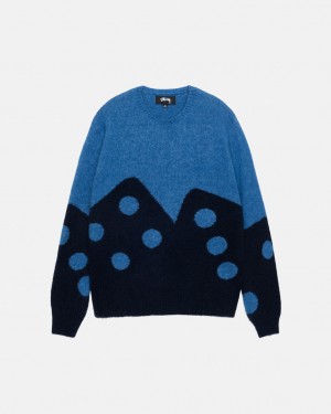 Stussy Dice Fuzzy Crew Women Sweaters Blue | XEE-6069