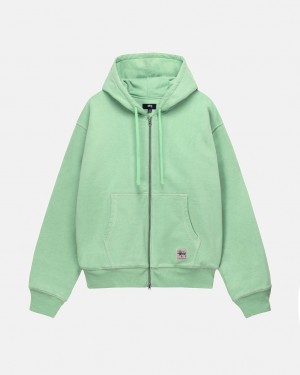 Stussy Double Face Label Zip Hoodie Men Hoodie Green | DMO-0009