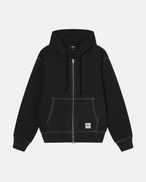 Stussy Double Face Label Zip Hoodie Women Hoodie Black | KTG-8953