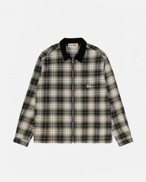 Stussy Frank Plaid Zip Shirt Men Shirts Dark Grey | AUF-0702