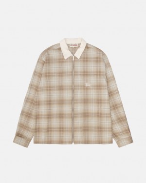 Stussy Frank Plaid Zip Shirt Women Shirts Brown | YYR-7368