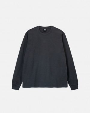 Stussy Heavyweight Pigment Dyed Ls Crew Men Tops Black | HQX-6803