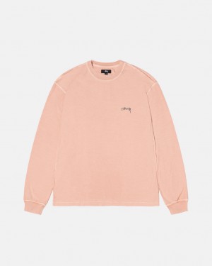 Stussy Lazy Ls Tee Men T Shirt Light Pink | XRU-6749