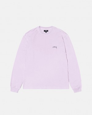 Stussy Lazy Ls Tee Men T Shirt Purple | XZD-7591