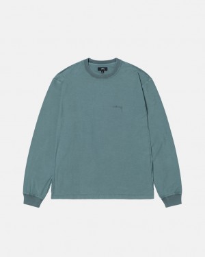 Stussy Lazy Ls Tee Men T Shirt Turquoise | MPU-2286