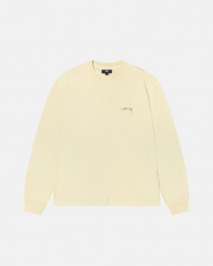 Stussy Lazy Ls Tee Men T Shirt Yellow | GKL-7438