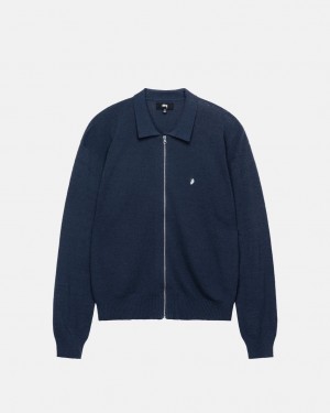 Stussy Light Weight Ls Zip Polo Men Shirts Navy | CPX-7139