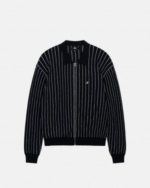 Stussy Light Weight Ls Zip Polo Men Tops Black | ESE-6532