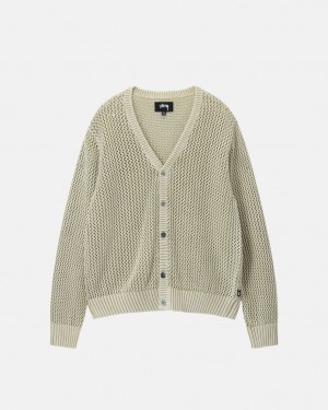 Stussy Loose Gauge Cardigan Men Sweaters Beige | YTS-5456