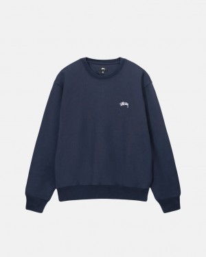 Stussy Overdyed Stock Logo Crew Men Sweatshirts Navy | PRK-4892