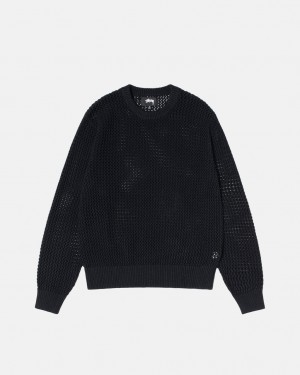 Stussy Pigment Dyed Loose Gauge Knit Sweater Men Sweaters Black | TXD-2451