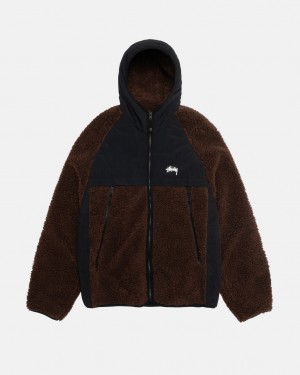 Stussy Sherpa Paneled Hooded Jacket Men Jackets Brown | FAP-7307