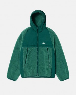 Stussy Sherpa Paneled Hooded Jacket Men Jackets Turquoise | IUT-4719