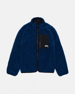 Stussy Sherpa Reversible Jacket Men Jackets Blue | CZE-4855