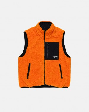 Stussy Sherpa Reversible Vest Men Vest Yellow | NLV-9562