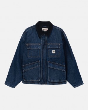 Stussy Shop Jacket Washed Denim Men Jackets Blue | TJB-8863