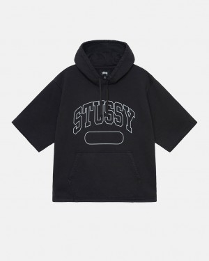 Stussy Ss Boxy Cropped Hoodie Women Hoodie Black | SQH-8443