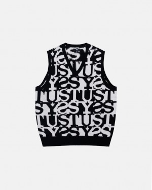 Stussy Stacked Sweater Vest Men Sweaters White / Black | EWV-3117