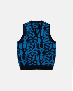 Stussy Stacked Sweater Vest Women Sweaters Dark Navy | XAY-0587