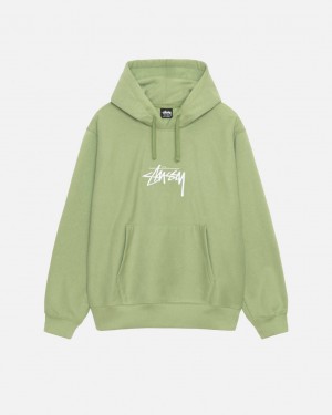 Stussy Stock Logo Applique Hood Men Sweatshirts Green | TQY-4044