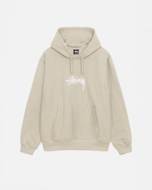 Stussy Stock Logo Applique Hood Men Sweatshirts Khaki | TQC-5241