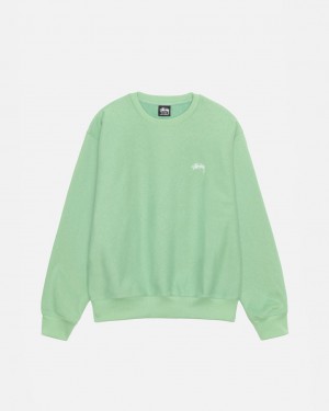 Stussy Stock Logo Crew Men Sweatshirts Green | WMU-9062