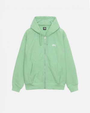 Stussy Stock Logo Zip Hood Men Sweatshirts Green | YBB-3522