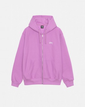 Stussy Stock Logo Zip Hood Women Sweatshirts Purple | MOZ-2707