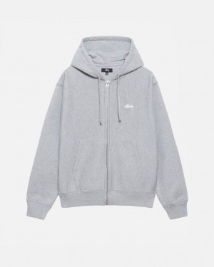 Stussy Stock Logo Zip Hoodie Men Hoodie Grey | MYX-7763