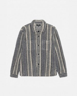 Stussy Striped Sherpa Shirt Men Shirts Charcoal | GAN-8574