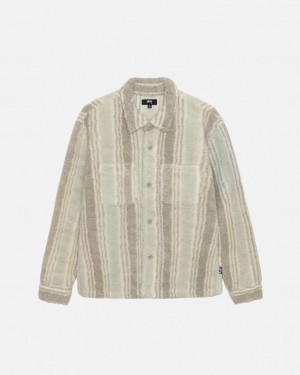 Stussy Striped Sherpa Shirt Women Shirts Beige | VAR-1579