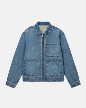 Stussy Zip Work Jacket Denim Women Jackets Blue | QXM-1113